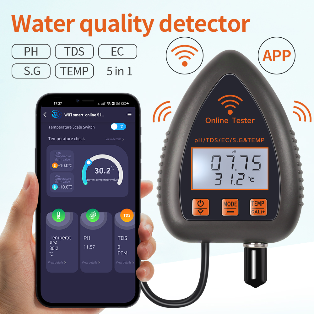 Marine Aquarium Par Meter - Tuya wifi 5 em 1 tds/ec/sal/s.g./temperatura